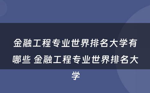 金融工程专业世界排名大学有哪些 金融工程专业世界排名大学