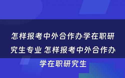 怎样报考中外合作办学在职研究生专业 怎样报考中外合作办学在职研究生