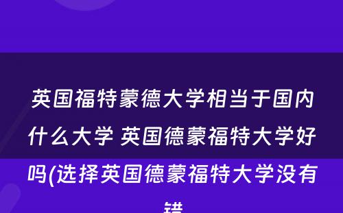 英国福特蒙德大学相当于国内什么大学 英国德蒙福特大学好吗(选择英国德蒙福特大学没有错