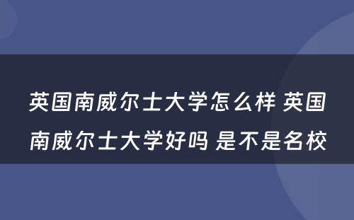 英国南威尔士大学怎么样 英国南威尔士大学好吗 是不是名校