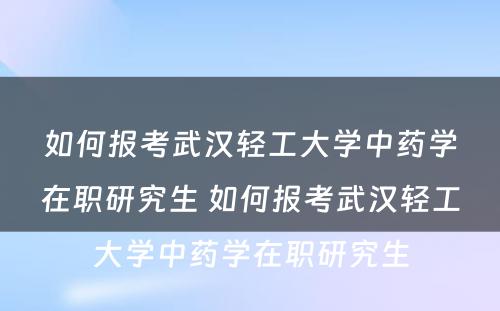 如何报考武汉轻工大学中药学在职研究生 如何报考武汉轻工大学中药学在职研究生