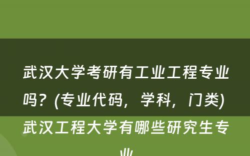 武汉大学考研有工业工程专业吗？(专业代码，学科，门类) 武汉工程大学有哪些研究生专业