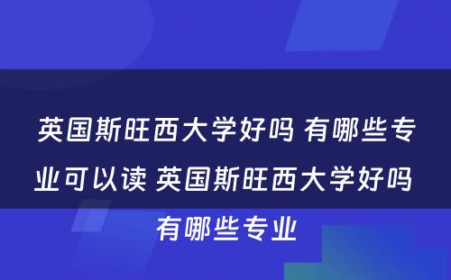 英国斯旺西大学好吗 有哪些专业可以读 英国斯旺西大学好吗 有哪些专业