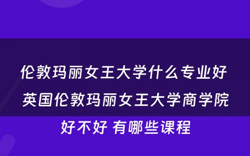 伦敦玛丽女王大学什么专业好 英国伦敦玛丽女王大学商学院好不好 有哪些课程