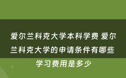 爱尔兰科克大学本科学费 爱尔兰科克大学的申请条件有哪些 学习费用是多少