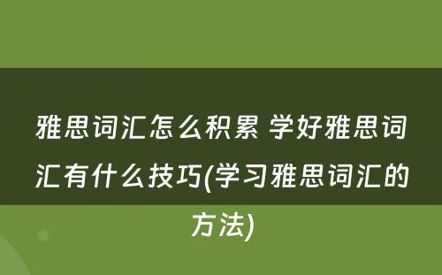 雅思词汇怎么积累 学好雅思词汇有什么技巧(学习雅思词汇的方法)