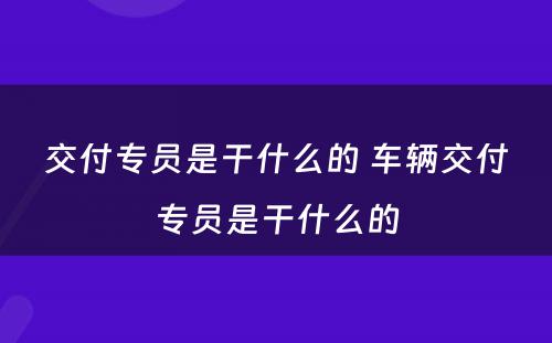 交付专员是干什么的 车辆交付专员是干什么的