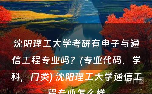 沈阳理工大学考研有电子与通信工程专业吗？(专业代码，学科，门类) 沈阳理工大学通信工程专业怎么样