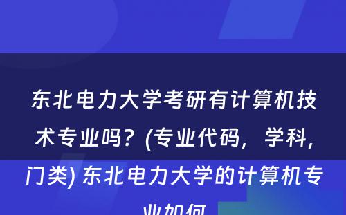 东北电力大学考研有计算机技术专业吗？(专业代码，学科，门类) 东北电力大学的计算机专业如何