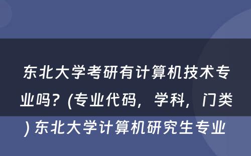 东北大学考研有计算机技术专业吗？(专业代码，学科，门类) 东北大学计算机研究生专业