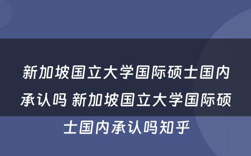 新加坡国立大学国际硕士国内承认吗 新加坡国立大学国际硕士国内承认吗知乎