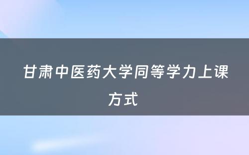 甘肃中医药大学同等学力上课方式 