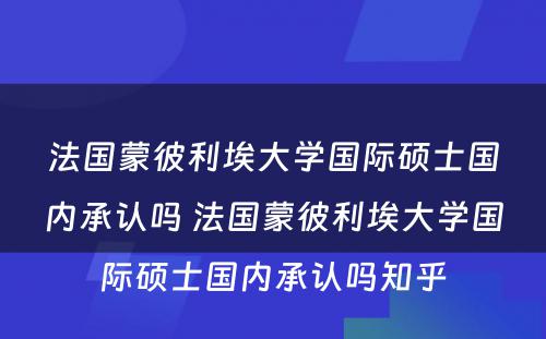 法国蒙彼利埃大学国际硕士国内承认吗 法国蒙彼利埃大学国际硕士国内承认吗知乎