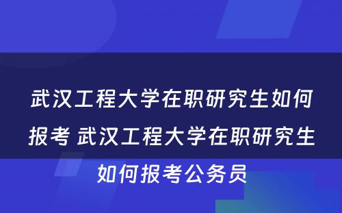 武汉工程大学在职研究生如何报考 武汉工程大学在职研究生如何报考公务员