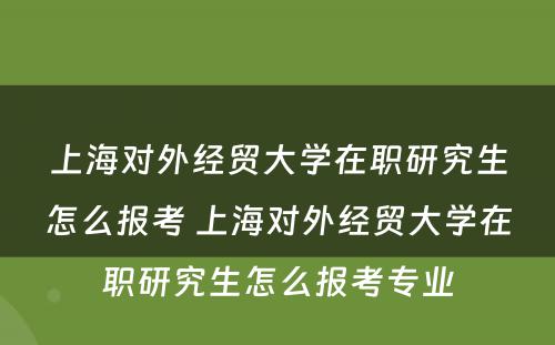 上海对外经贸大学在职研究生怎么报考 上海对外经贸大学在职研究生怎么报考专业