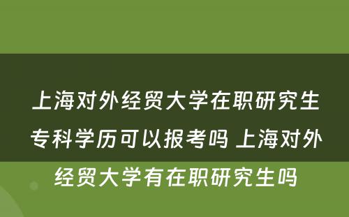 上海对外经贸大学在职研究生专科学历可以报考吗 上海对外经贸大学有在职研究生吗