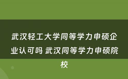 武汉轻工大学同等学力申硕企业认可吗 武汉同等学力申硕院校