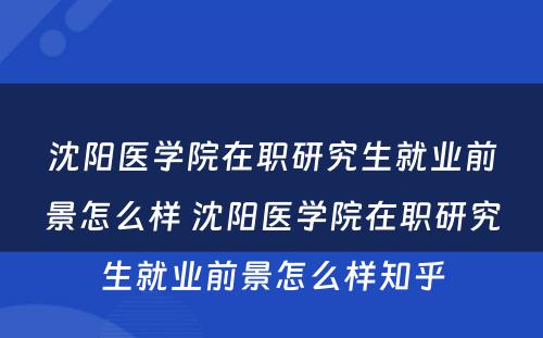 沈阳医学院在职研究生就业前景怎么样 沈阳医学院在职研究生就业前景怎么样知乎