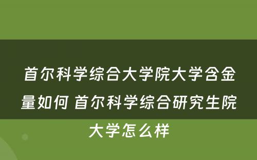 首尔科学综合大学院大学含金量如何 首尔科学综合研究生院大学怎么样