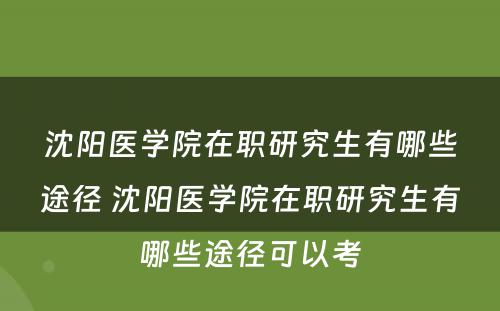 沈阳医学院在职研究生有哪些途径 沈阳医学院在职研究生有哪些途径可以考