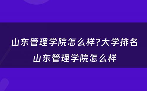 山东管理学院怎么样?大学排名 山东管理学院怎么样