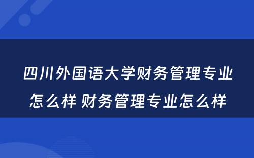 四川外国语大学财务管理专业怎么样 财务管理专业怎么样