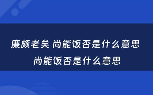 廉颇老矣 尚能饭否是什么意思 尚能饭否是什么意思