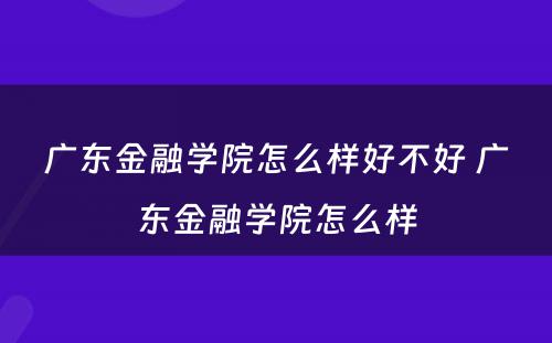 广东金融学院怎么样好不好 广东金融学院怎么样