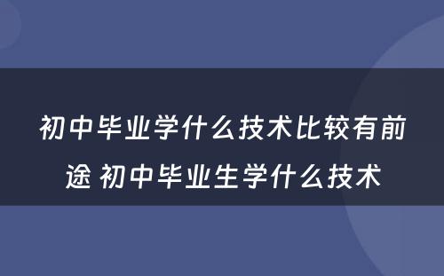 初中毕业学什么技术比较有前途 初中毕业生学什么技术