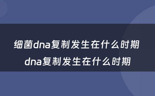 细菌dna复制发生在什么时期 dna复制发生在什么时期