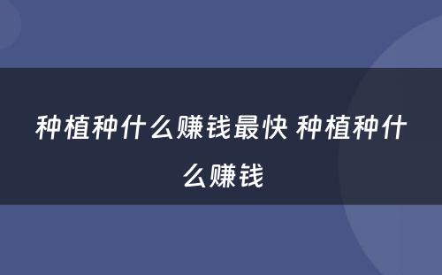 种植种什么赚钱最快 种植种什么赚钱