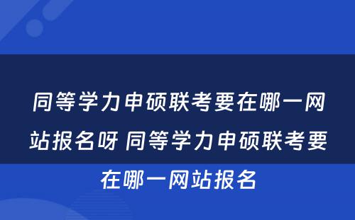 同等学力申硕联考要在哪一网站报名呀 同等学力申硕联考要在哪一网站报名