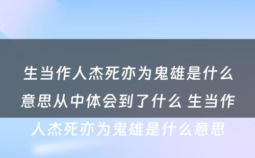 生当作人杰死亦为鬼雄是什么意思从中体会到了什么 生当作人杰死亦为鬼雄是什么意思