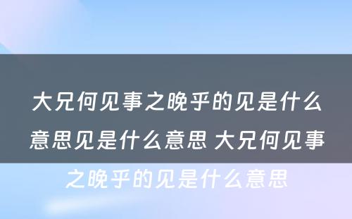 大兄何见事之晚乎的见是什么意思见是什么意思 大兄何见事之晚乎的见是什么意思