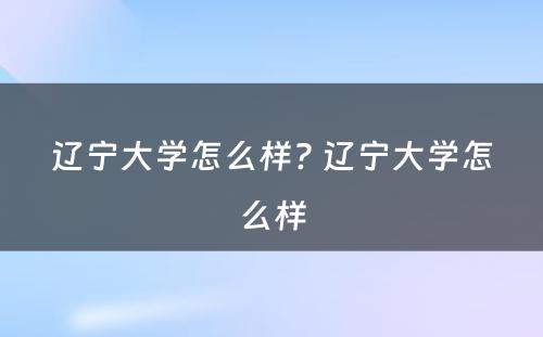 辽宁大学怎么样? 辽宁大学怎么样