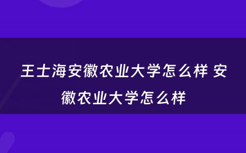 王士海安徽农业大学怎么样 安徽农业大学怎么样