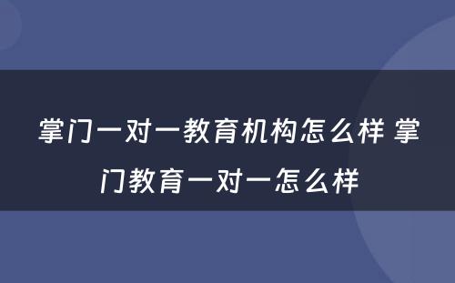 掌门一对一教育机构怎么样 掌门教育一对一怎么样