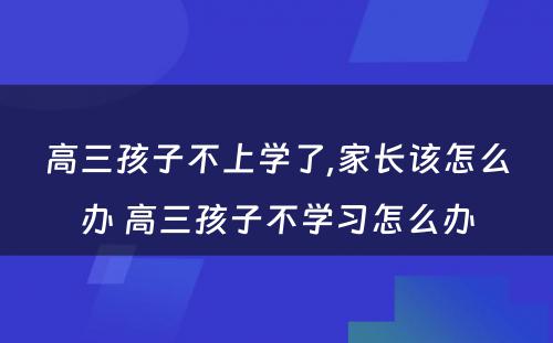 高三孩子不上学了,家长该怎么办 高三孩子不学习怎么办