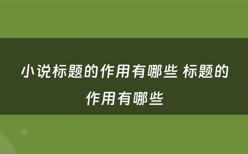 小说标题的作用有哪些 标题的作用有哪些