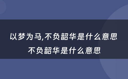 以梦为马,不负韶华是什么意思 不负韶华是什么意思