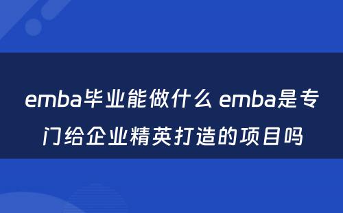 emba毕业能做什么 emba是专门给企业精英打造的项目吗