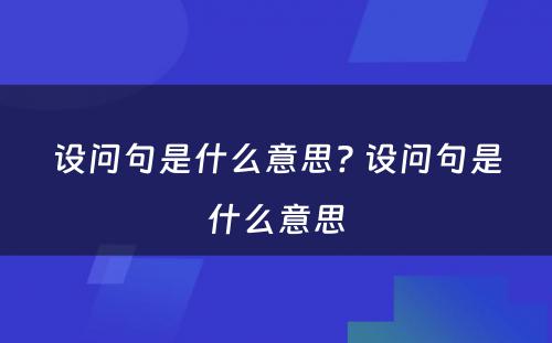 设问句是什么意思? 设问句是什么意思