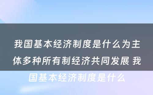 我国基本经济制度是什么为主体多种所有制经济共同发展 我国基本经济制度是什么