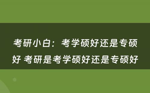 考研小白：考学硕好还是专硕好 考研是考学硕好还是专硕好