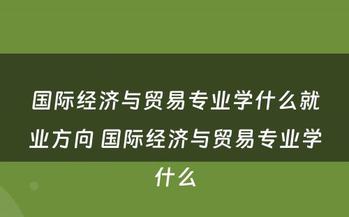 国际经济与贸易专业学什么就业方向 国际经济与贸易专业学什么