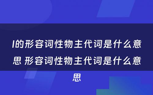 I的形容词性物主代词是什么意思 形容词性物主代词是什么意思