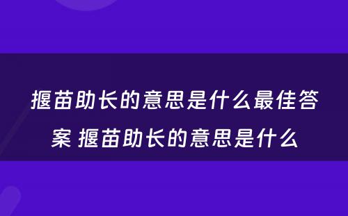 揠苗助长的意思是什么最佳答案 揠苗助长的意思是什么