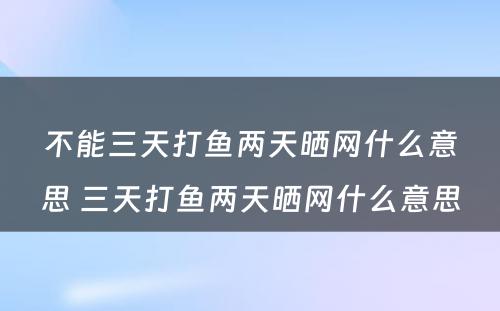 不能三天打鱼两天晒网什么意思 三天打鱼两天晒网什么意思