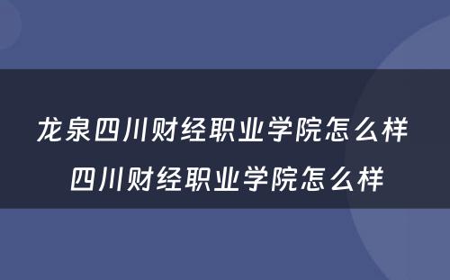 龙泉四川财经职业学院怎么样 四川财经职业学院怎么样