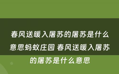 春风送暖入屠苏的屠苏是什么意思蚂蚁庄园 春风送暖入屠苏的屠苏是什么意思